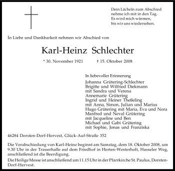 Traueranzeige von Karl-Heinz Schlechter von Tageszeitung