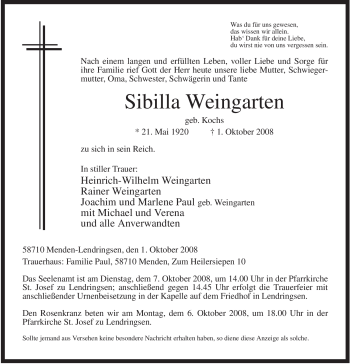 Traueranzeige von Sibilla Weingarten von Tageszeitung