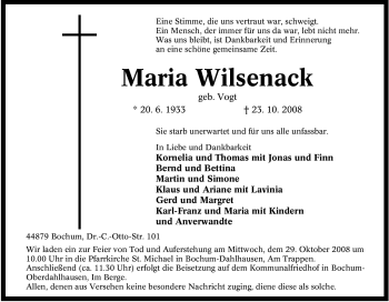 Traueranzeige von Maria Wilsenack von Tageszeitung