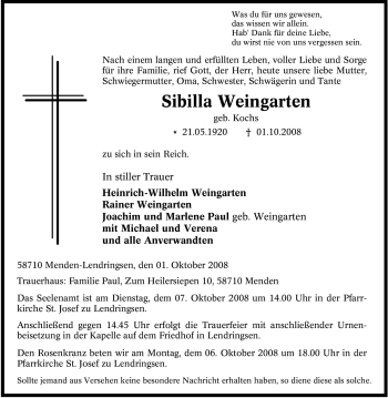 Traueranzeige von Sibilla Weingarten von Tageszeitung