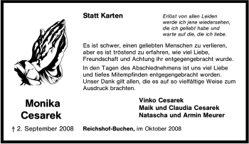 Traueranzeige von Monika Cesarek von Tageszeitung