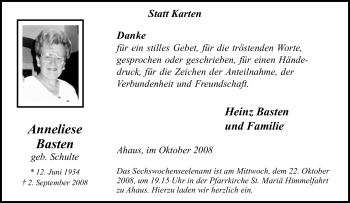 Traueranzeige von Anneliese Basten von Tageszeitung