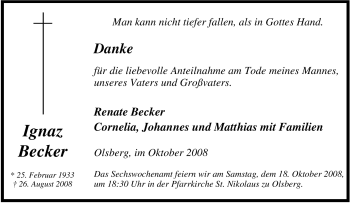 Traueranzeige von Ignaz Becker von Tageszeitung