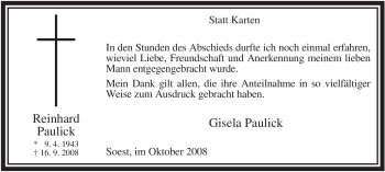 Traueranzeige von Reinhard Paulick von Tageszeitung