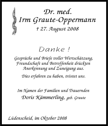 Traueranzeige von Irm Graute-Oppermann von Tageszeitung