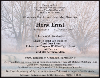 Traueranzeige von Horst Ernst von Tageszeitung