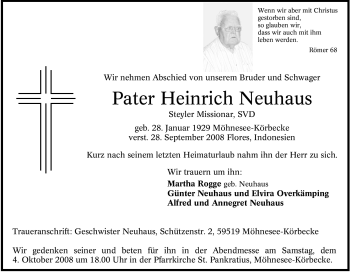 Traueranzeige von Heinrich Neuhaus von Tageszeitung