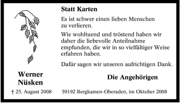 Traueranzeige von Werner Nüsken von Tageszeitung