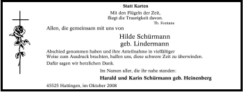 Traueranzeige von Hilde Schürmann von Tageszeitung
