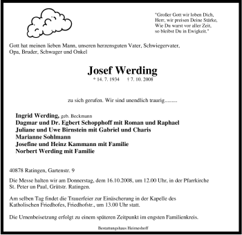 Traueranzeige von Josef Werding von Tageszeitung