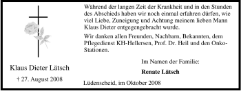 Traueranzeige von Klaus Dieter Lätsch von Tageszeitung
