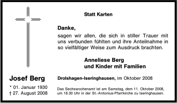 Traueranzeige von Josef Berg von Tageszeitung