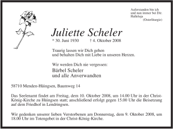 Traueranzeige von Juliette Scheler von Tageszeitung
