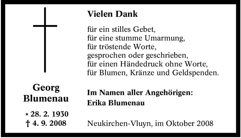  Traueranzeige für Georg Blumenau vom 18.10.2008 aus Tageszeitung