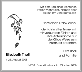 Traueranzeige von Elisabeth Tholl von Tageszeitung