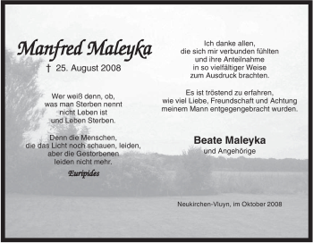 Traueranzeige von Manfred Maleyka von Tageszeitung