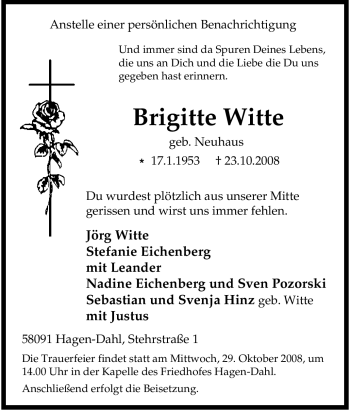 Traueranzeige von Brigitte Witte von Tageszeitung