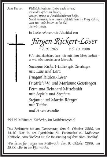 Traueranzeige von Jürgen Rickert-Löser von Tageszeitung