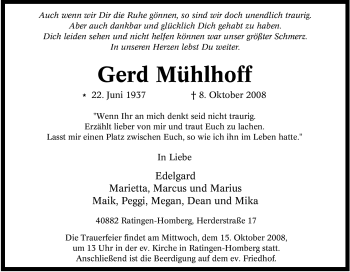 Traueranzeige von Gerd Mühlhoff von Tageszeitung