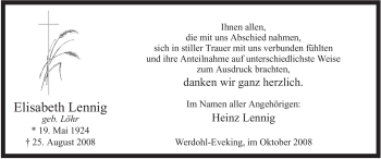Traueranzeige von Elisabeth Lennig von Tageszeitung