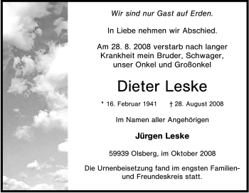 Traueranzeige von Dieter Leske von Tageszeitung