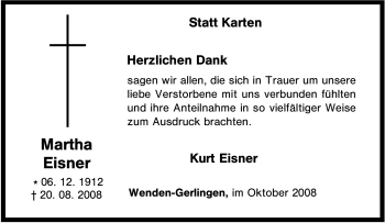 Traueranzeige von Martha Eisner von Tageszeitung
