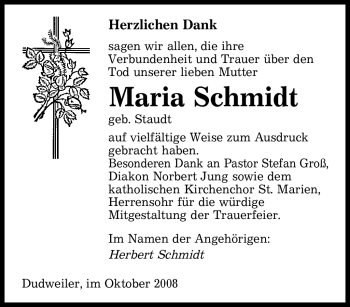 Traueranzeige von Maria Schmidt von Tageszeitung