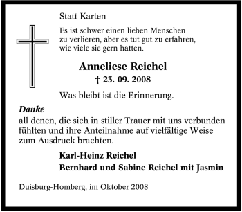 Traueranzeige von Anneliese Reichel von Tageszeitung