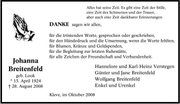 Traueranzeige von Johanna Breitenfeld von Tageszeitung