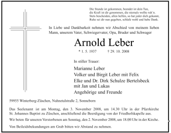 Traueranzeige von Arnold Leber von Tageszeitung