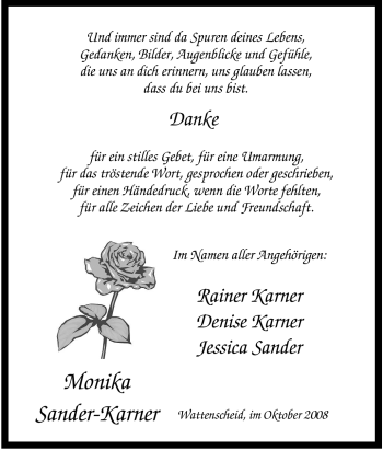 Traueranzeige von Monika Sander-Karner von Tageszeitung
