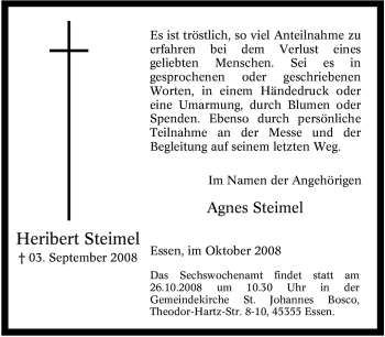 Traueranzeige von Heribert Steimel von Tageszeitung
