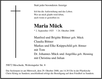 Traueranzeige von Maria Mück von Tageszeitung