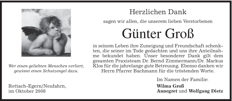  Traueranzeige für Günter Groß vom 25.10.2008 aus Tageszeitung