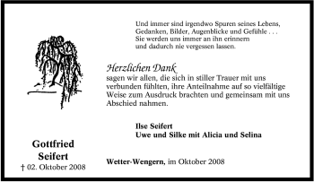 Traueranzeige von Gottfried Seifert von Tageszeitung