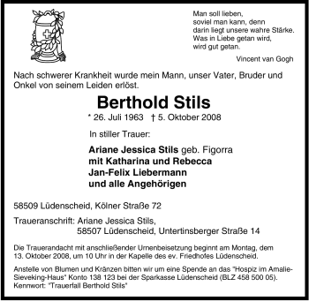 Traueranzeige von Berthold Stils von Tageszeitung