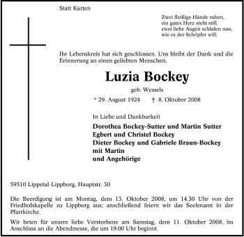 Traueranzeige von Luzia Bockey von Tageszeitung