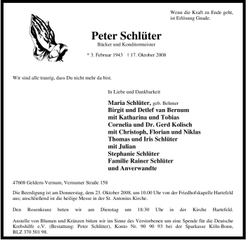 Traueranzeige von Peter Schlüter von Tageszeitung