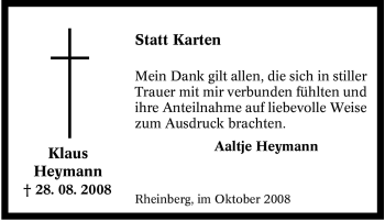 Traueranzeige von Klaus Heymann von Tageszeitung
