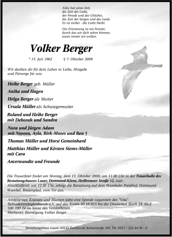 Traueranzeige von Volker Berger von Tageszeitung