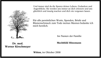 Traueranzeige von Werner Kirschmeyer von Tageszeitung