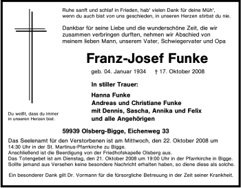 Traueranzeige von Franz-Josef Funke von Tageszeitung