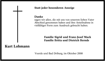 Traueranzeige von Kurt Lohmann von Tageszeitung