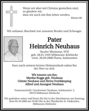 Traueranzeige von Heinrich Neuhaus von Tageszeitung