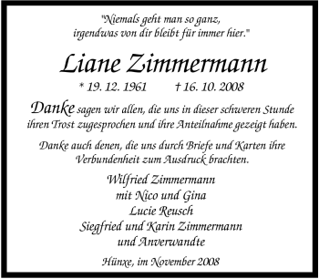 Traueranzeige von Liane Zimmermann von Tageszeitung