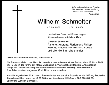 Traueranzeige von Wilhelm Schmelter von Tageszeitung