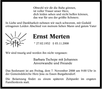 Traueranzeige von Ernst Merten von Tageszeitung
