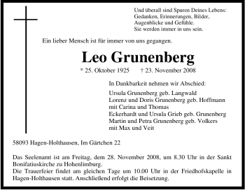 Traueranzeige von Leo Grunenberg von Tageszeitung