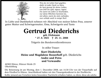 Traueranzeige von Gertrud Diederichs von Tageszeitung