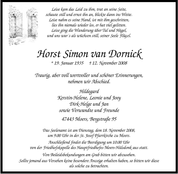 Traueranzeige von Horst Simon van Dornick von Tageszeitung